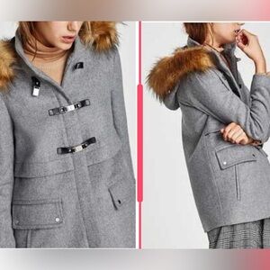 LAST size M NWT ZARA GRAY THREE-QUARTER-LENGTH COAT WITH TEXTURED HOOD